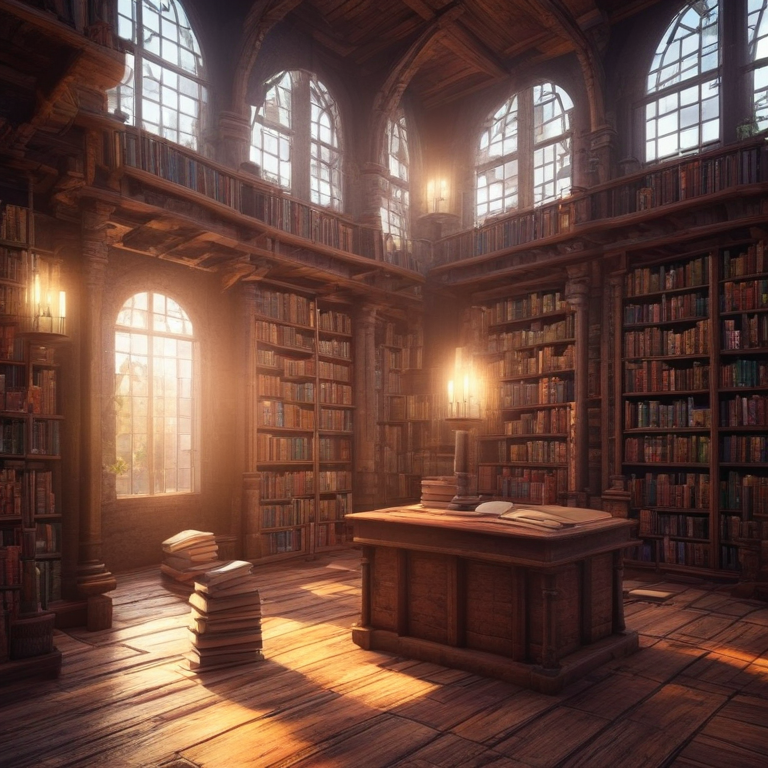 Validation 3 — Ancient library with floating books