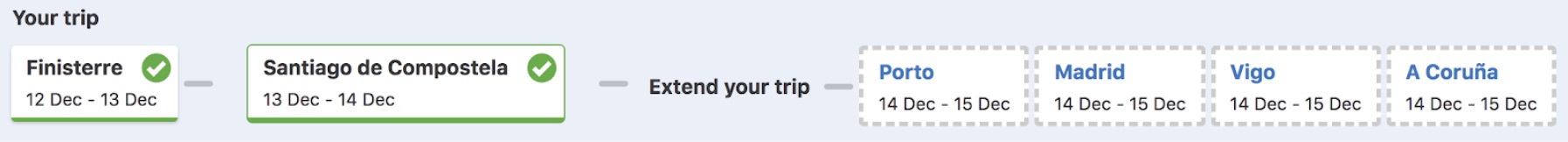 Multi-Destination Trip recommendation bar at booking.com